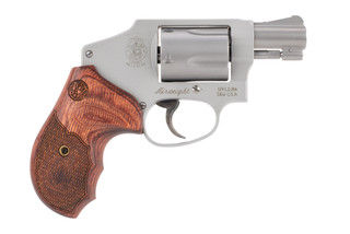 Smith and Wesson Model 642 deluxe revolver features rosewood grips